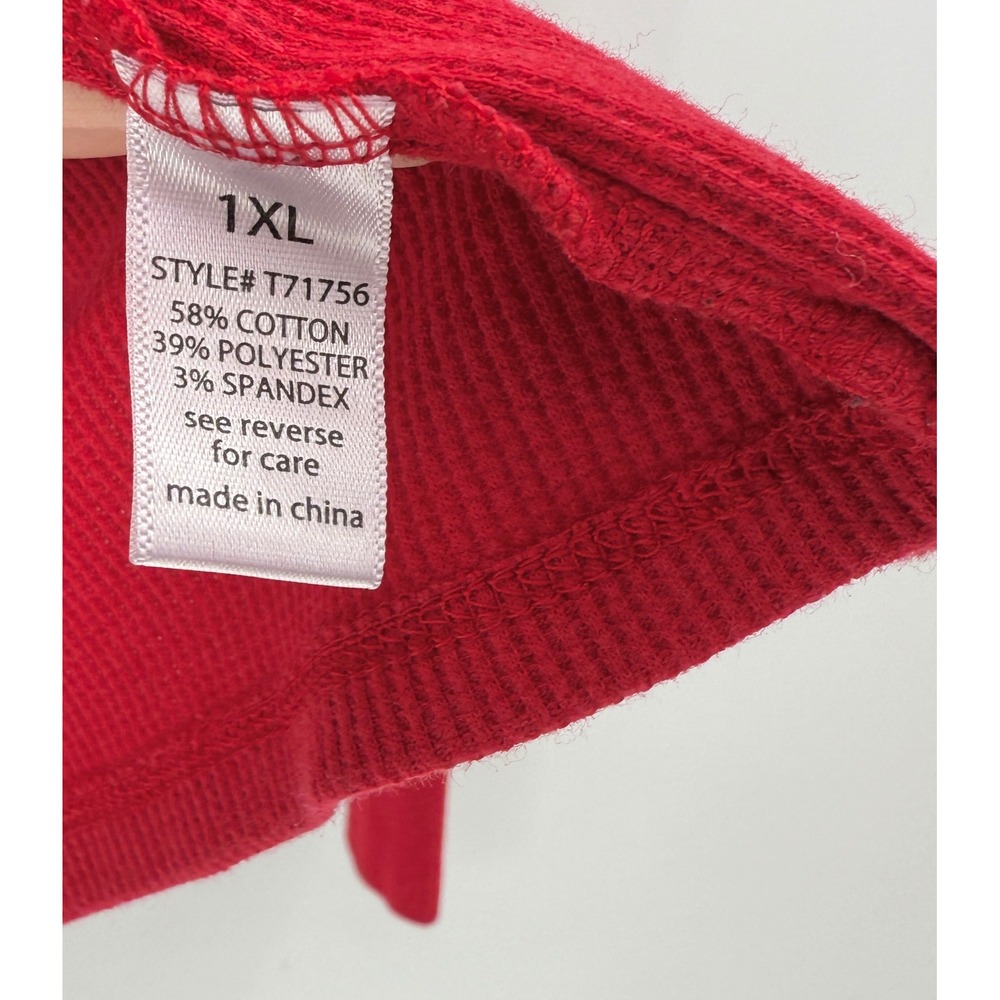 Active Basic 1XL Long Sleeve V Neck Waffle Knit‎ Top Red Basic Runs Small - Picture 4 of 10